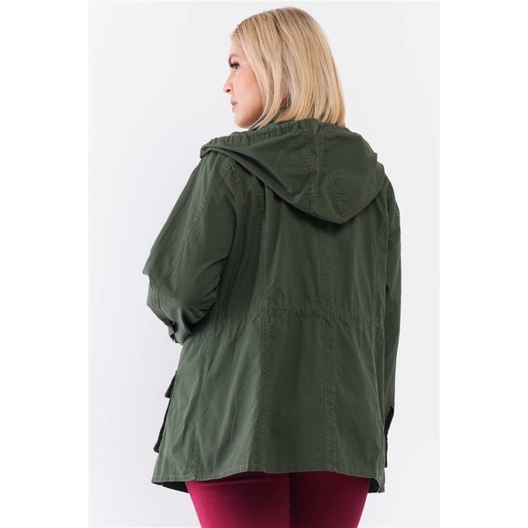 Army Green Hooded Utility Anorak Jacket Size 1X - Picture 4 of 4
